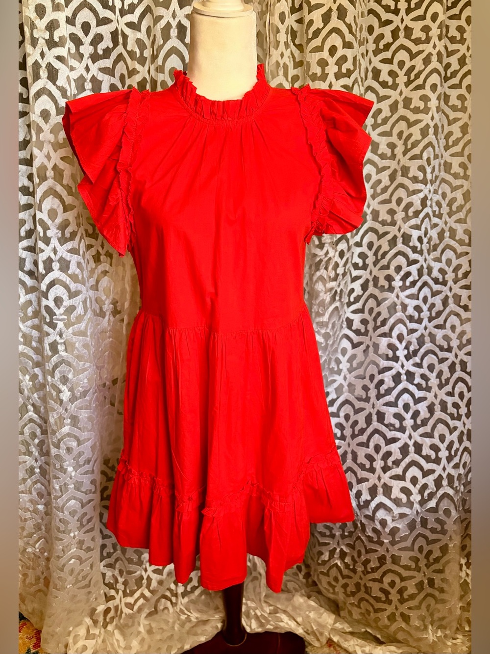 House of Harlow 1960 Bright Red Ruffle-Sleeve Mini Dress Medium